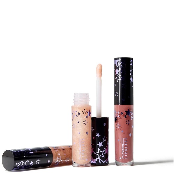 Set MAC Lucky Stars Lip Gloss Kit Neutrals Pink 3 Piece Lip Gloss Makeup Bag NWT - Picture 3 of 6